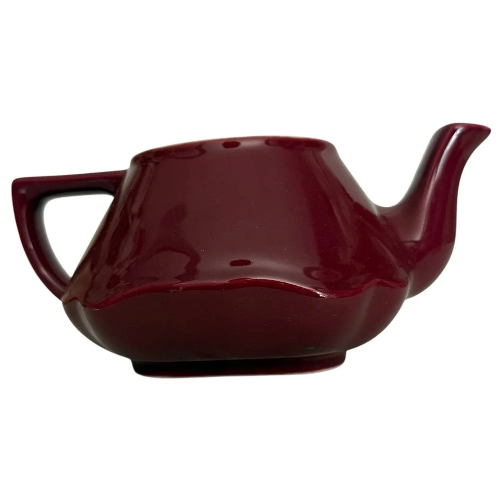 Vintage Hall Baltimore Teapot Ceramic Burgundy Maroon Red Art Deco Made in USA